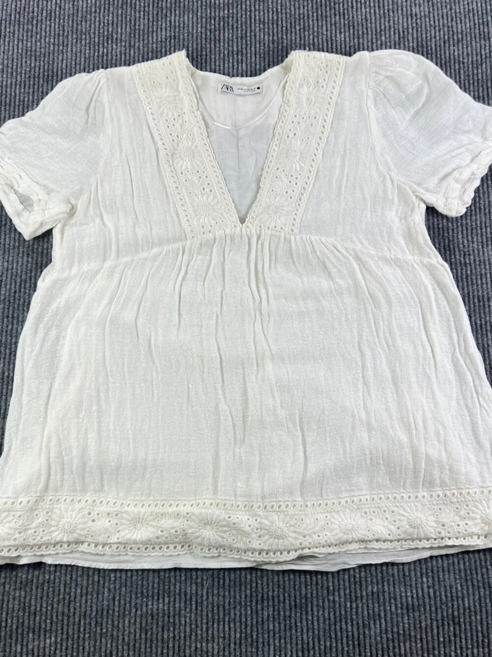 Zara White Embroidered Linen Blend V-Neck Mini Dress Tunic Size XXL